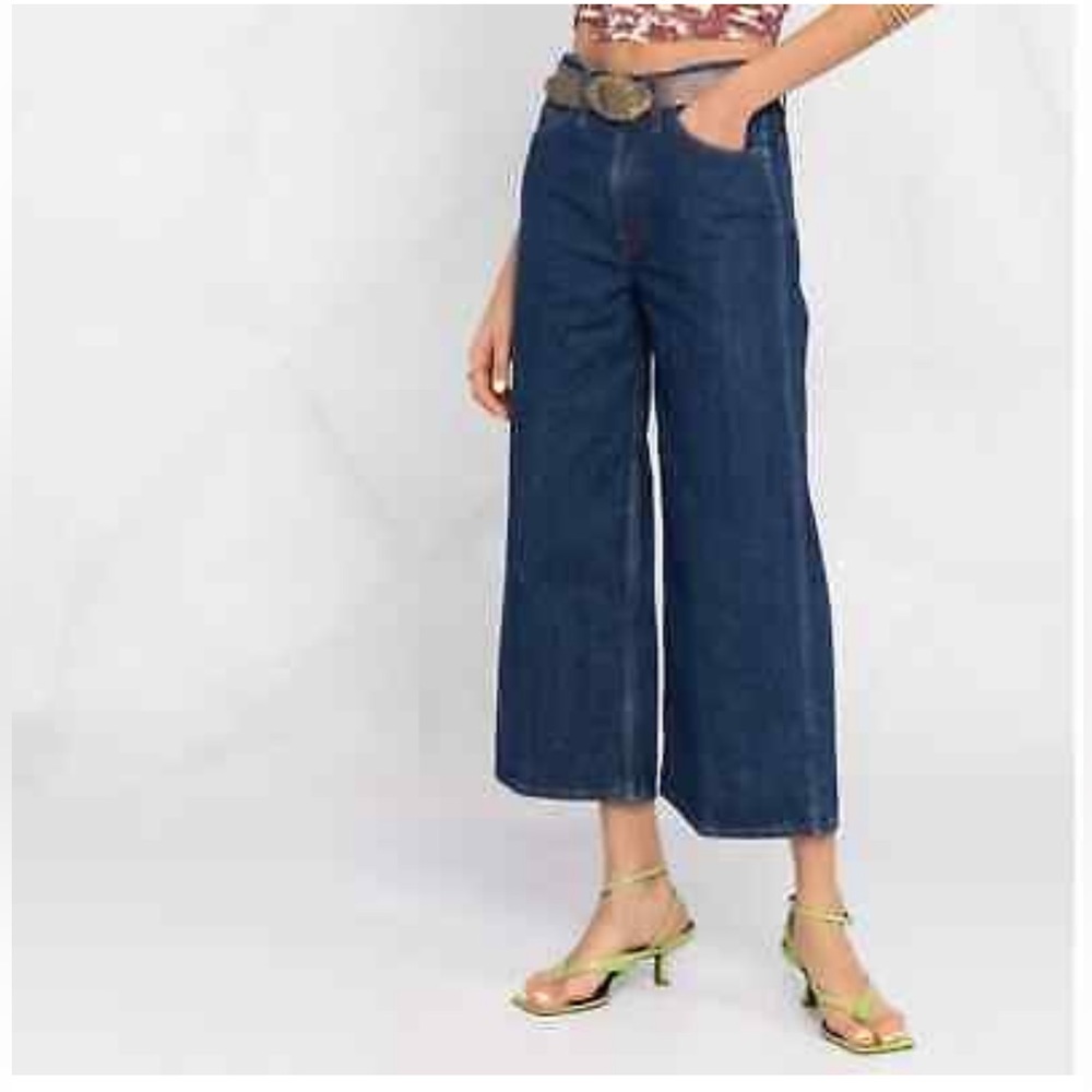 FRAME Le Italien Wide Leg High Rise Rigid Dark Denim Cotton Jeans in Rinse | 27
